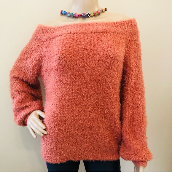 Francesca’s Snails and Cinnamon Off the Shoulder Fuzzy Sweater - Picture 1 of 7